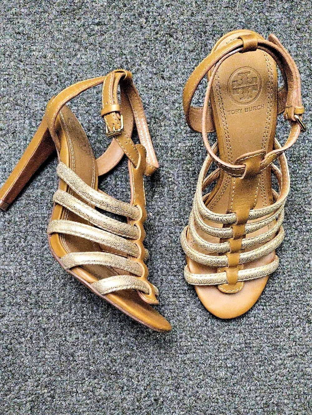 Tory Burch Strappy Heels in Gold